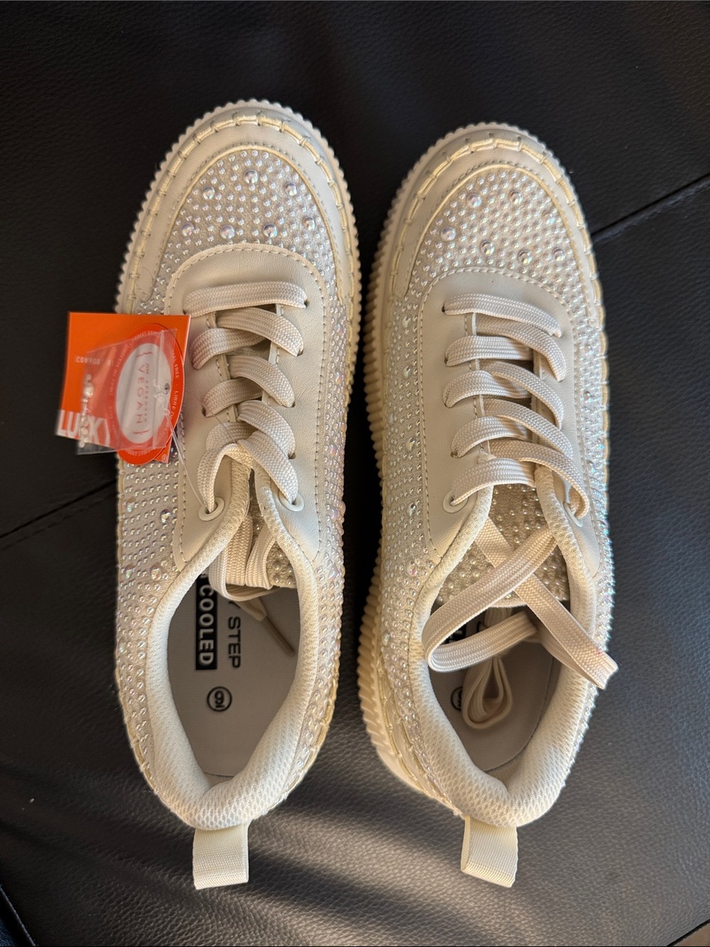 Adorable Brand New Women Cream white AB Rhinestone Sneakers walking shoes